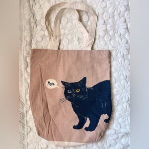Black Cat Canvas Tote Bag | Cute Meow Print
